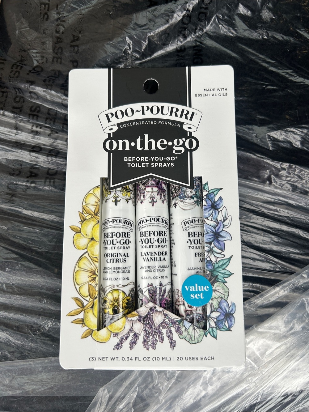 Poo-Pourri On-The-Go Toilet Spray Trio — White with Floral Accents